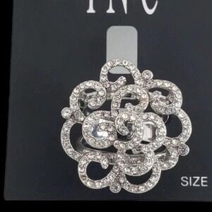 INC Women's Silver-Tone Faux Crystal Pave Rose Statement Ring Sz 8 New with Tag